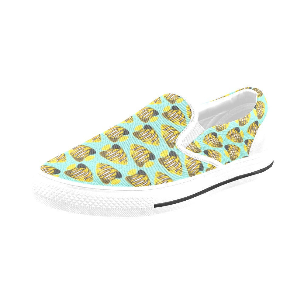Angelfish Print Design LKS402 White Slip Ons Canvas Women's Shoes