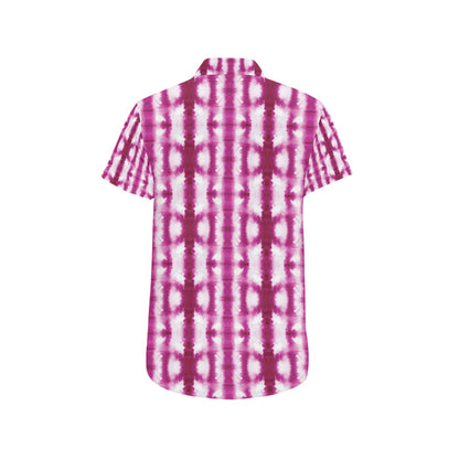 Tie Dye Dark Pink Print Design LKS303 Men Short Sleeve Button Up Shirt