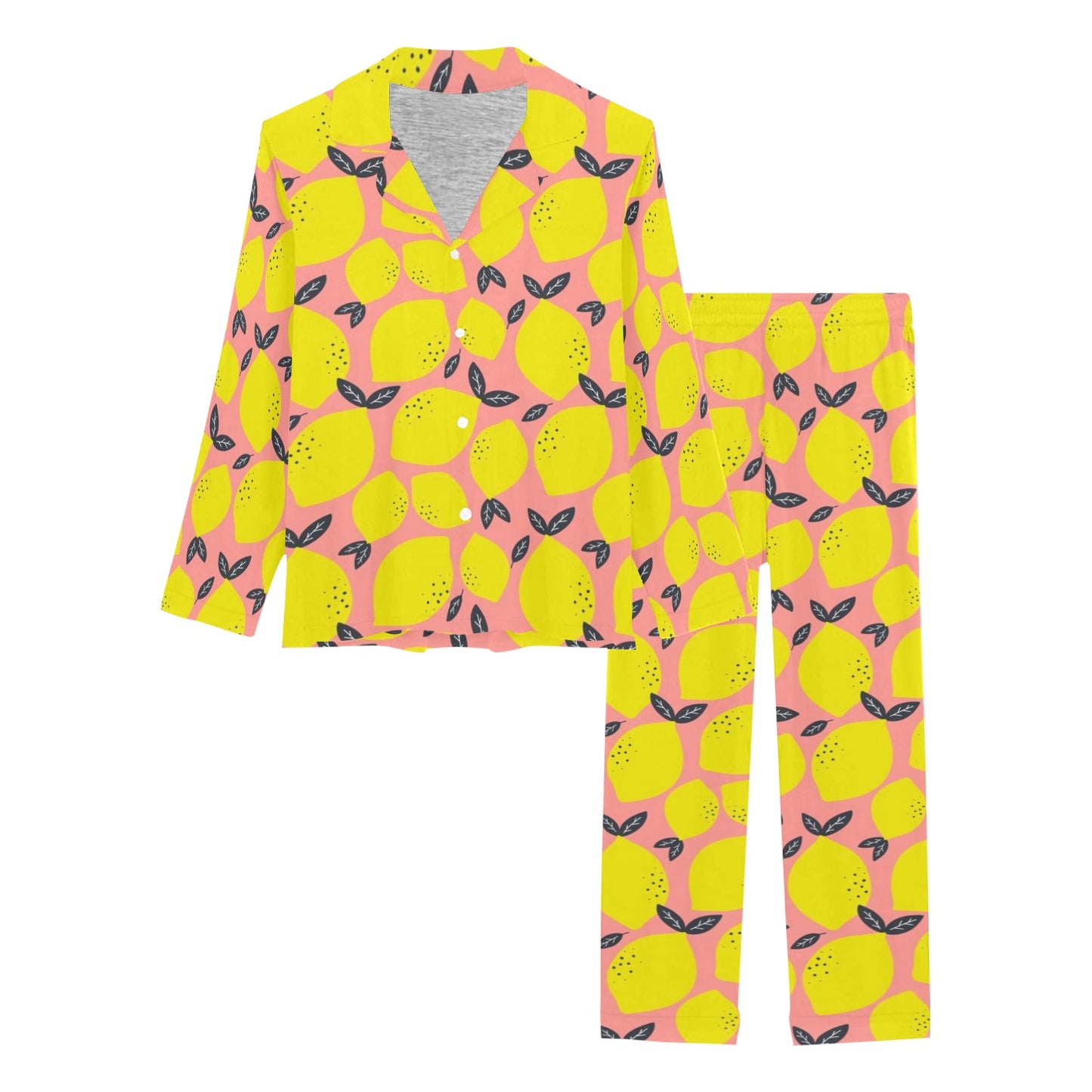 Lemon Pattern Print Design LM03 Women's Long Pajama Set