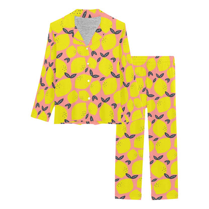 Lemon Pattern Print Design LM03 Women's Long Pajama Set