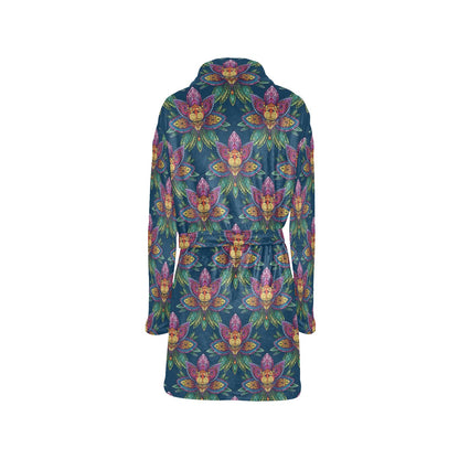 lotus Boho Pattern Print Design LO04 Women's Fleece Robe