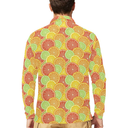 Grapefruit Pattern Print Design GF01 Long Sleeve Polo Shirt For Men's