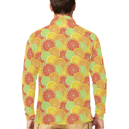 Grapefruit Pattern Print Design GF01 Long Sleeve Polo Shirt For Men's