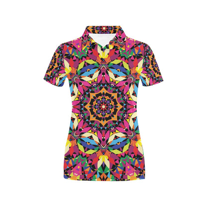 Kaleidoscope Pattern Print Design 02 Women's Polo Shirt