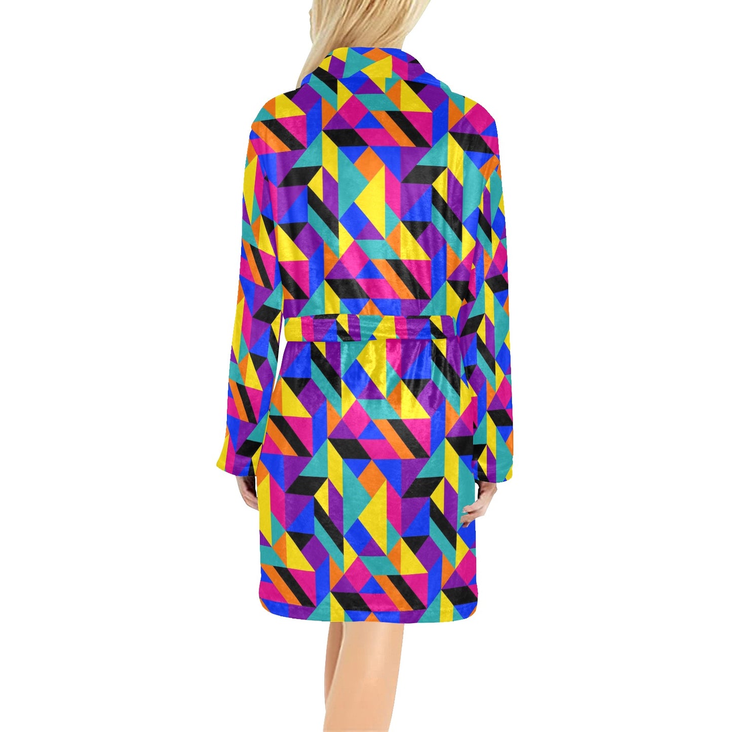 90s Colorful Pattern Print Design 1 Women's Fleece Robe