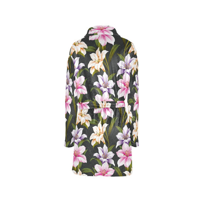 Lily Pattern Print Design LY01 Women's Fleece Robe