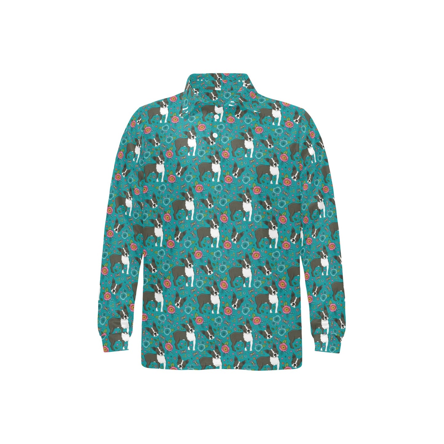 Boston Terrier Pattern Print Design 07 Long Sleeve Polo Shirt For Men's