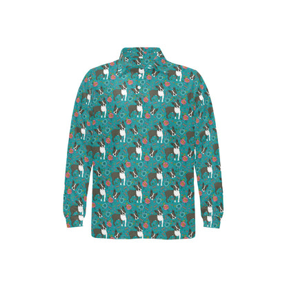 Boston Terrier Pattern Print Design 07 Long Sleeve Polo Shirt For Men's