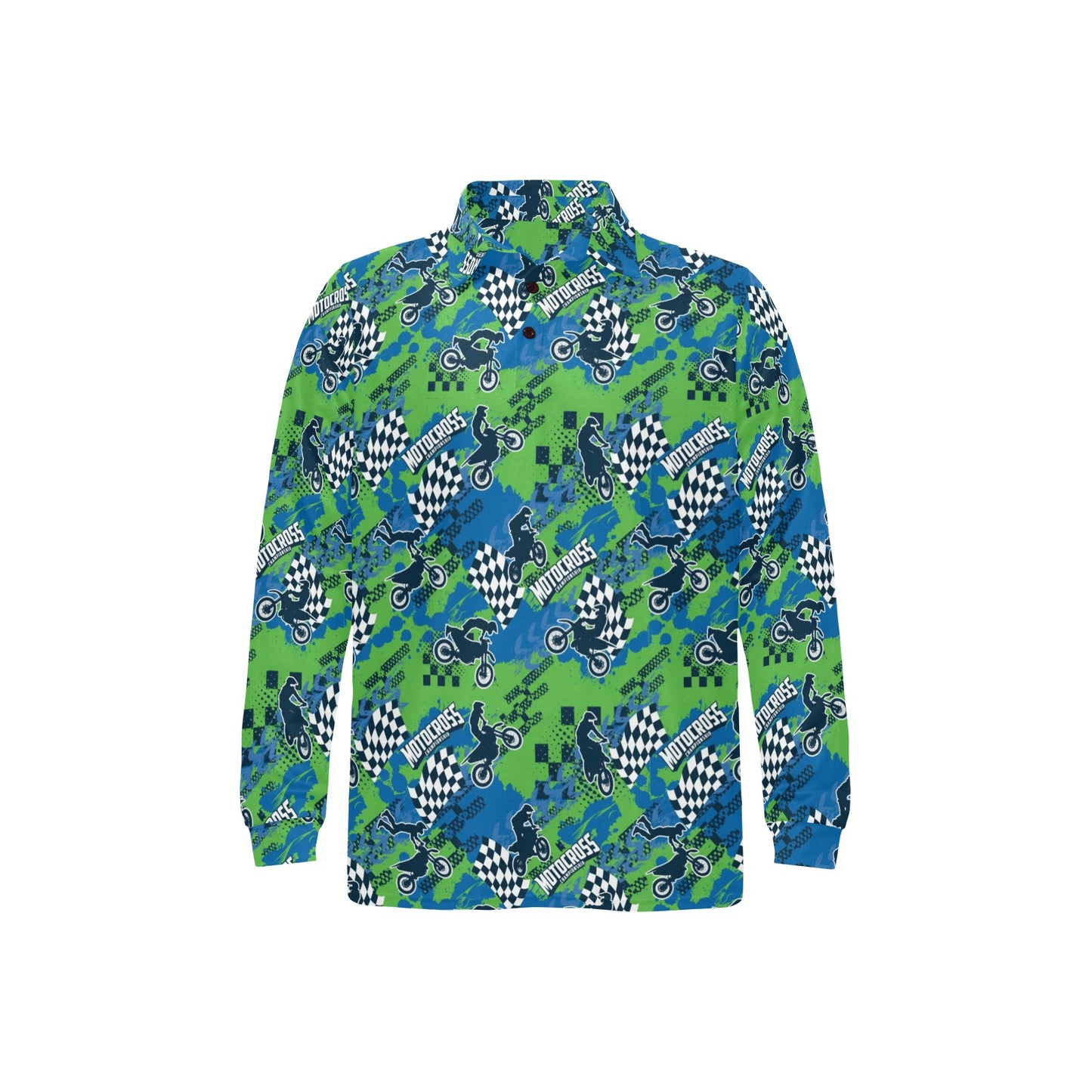 Motocross Pattern Print Design 04 Long Sleeve Polo Shirt For Men's