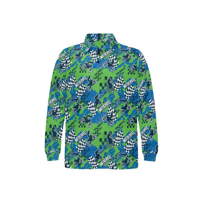 Motocross Pattern Print Design 04 Long Sleeve Polo Shirt For Men's