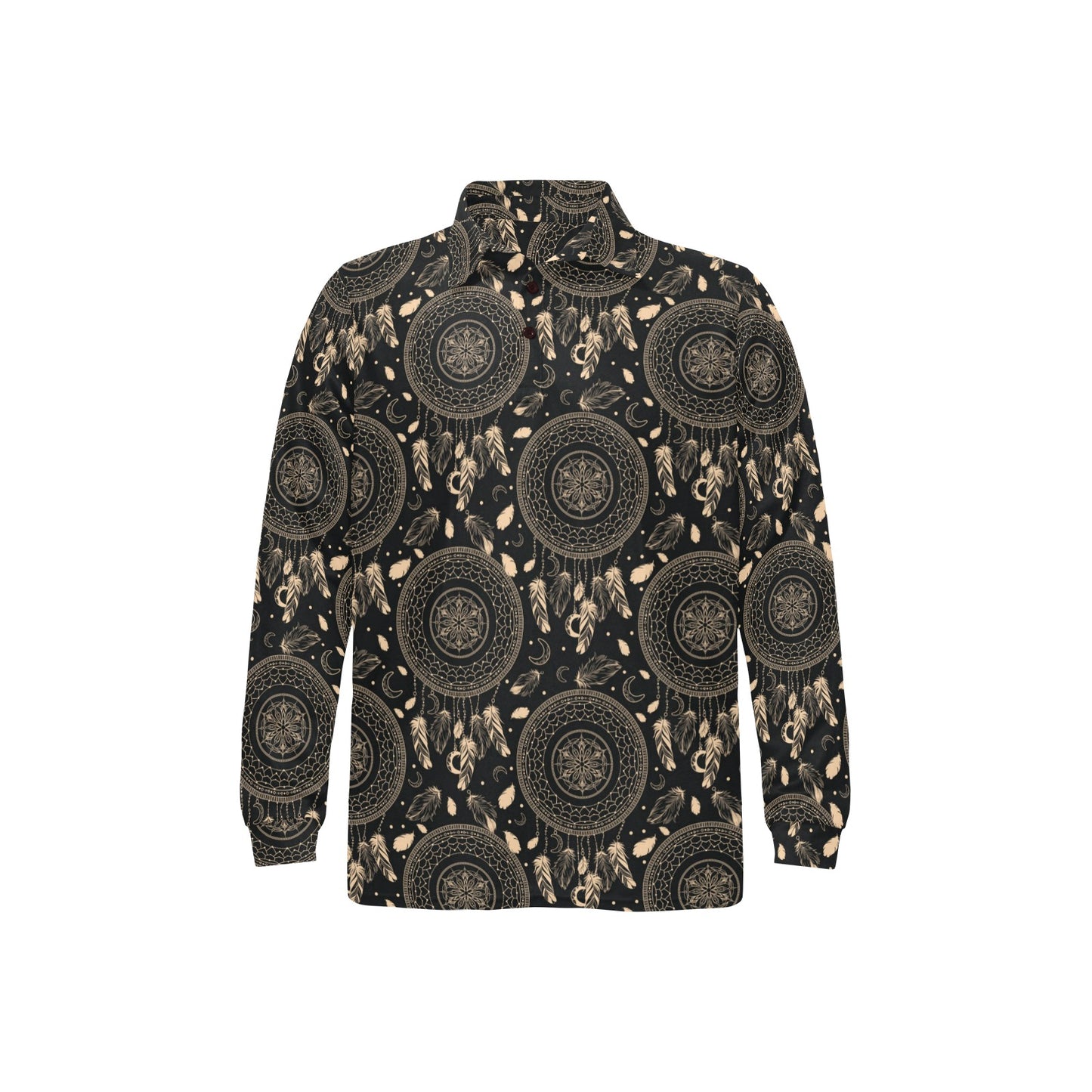 Dream Catcher Mandala Boho Moon Long Sleeve Polo Shirt For Men's