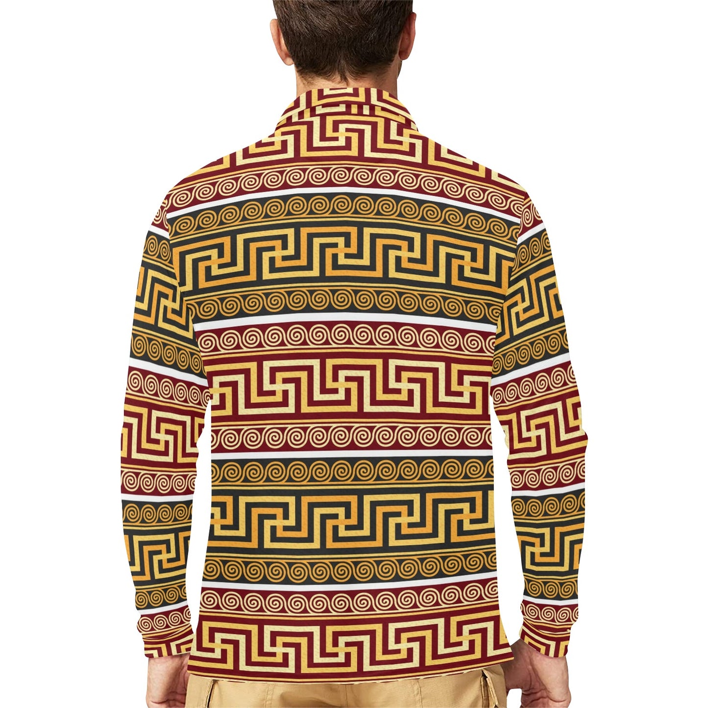 Ancient Greek Pattern Print Design LKS302 Long Sleeve Polo Shirt For Men's