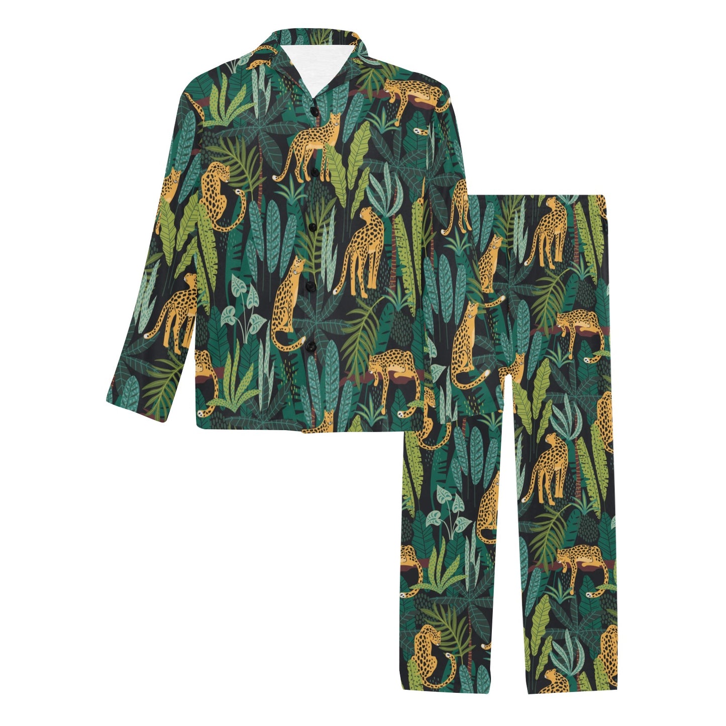 Jaguar Jungle Pattern Print Design 03 Men's Long Pajama Set