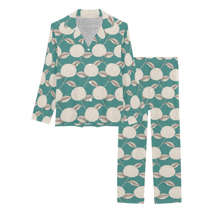 Hydrangea Pattern Print Design HD03 Women's Long Pajama Set