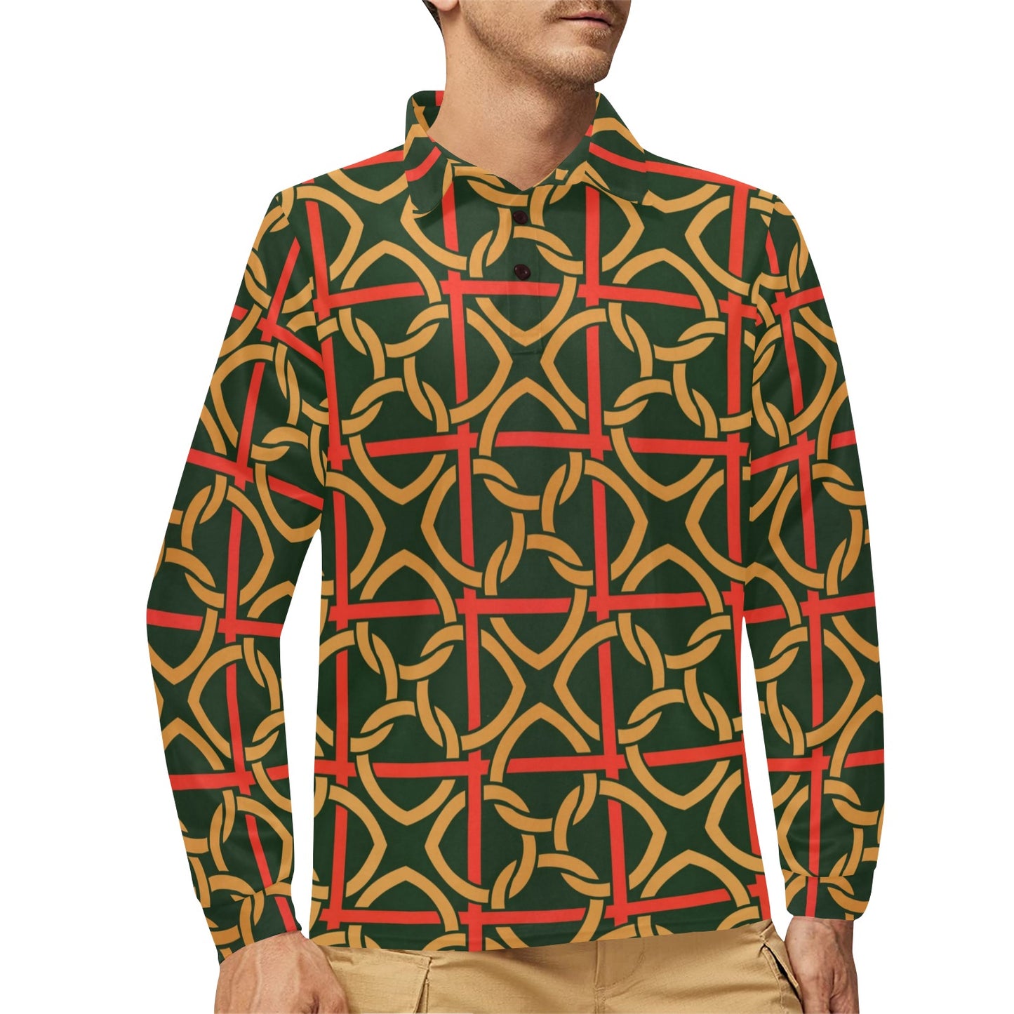 Irish Pattern Print Design 01 Long Sleeve Polo Shirt For Men's