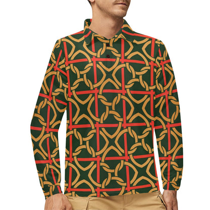 Irish Pattern Print Design 01 Long Sleeve Polo Shirt For Men's