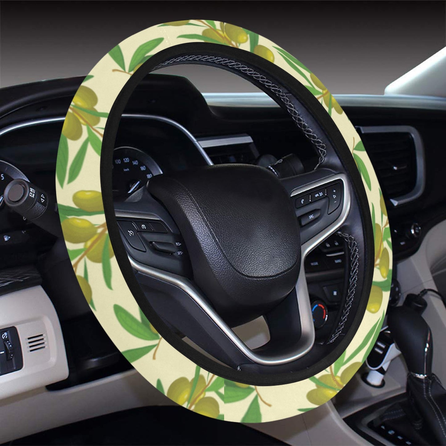 Olive Print Design LKS302 Steering Wheel Cover with Elastic Edge