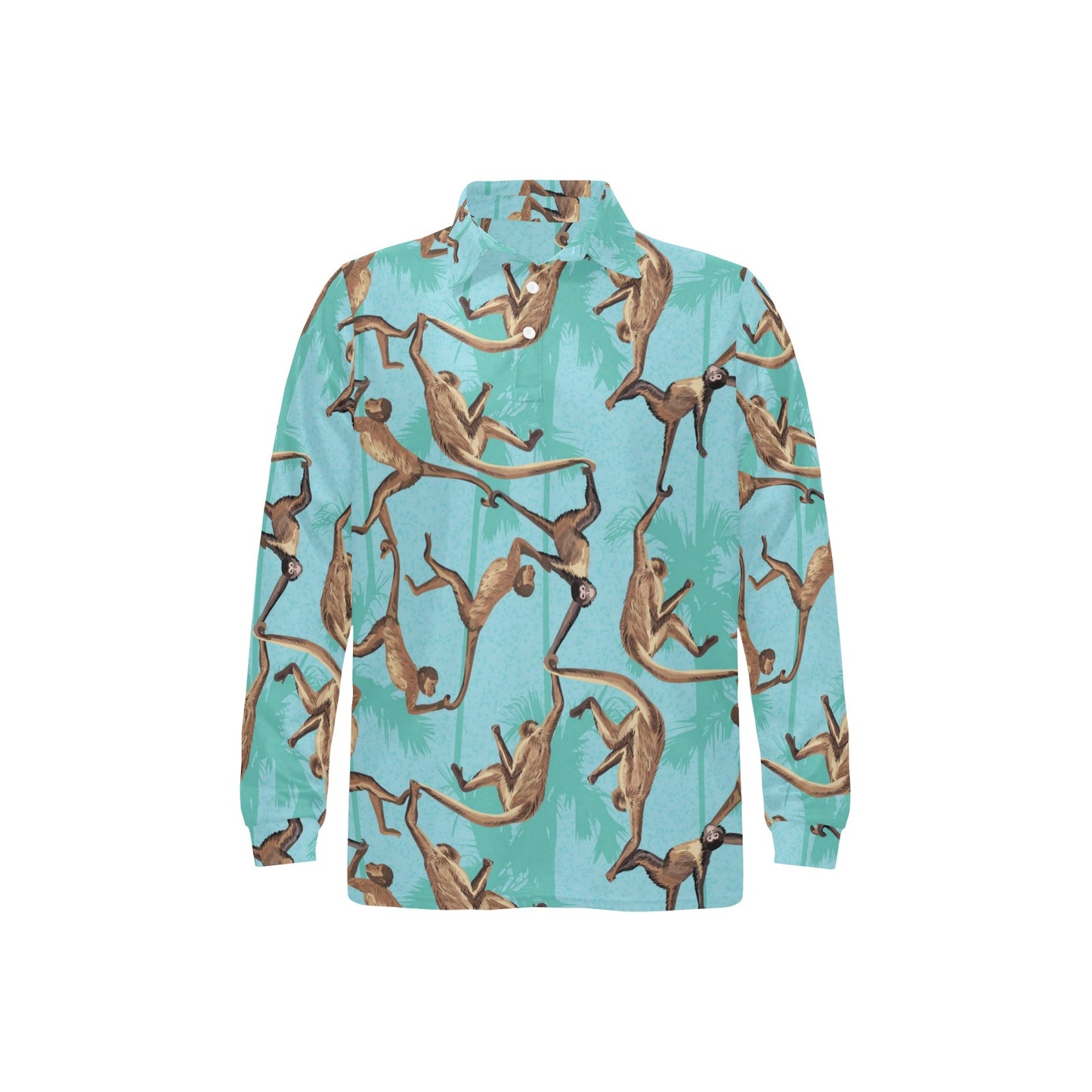 Monkey Pattern Print Design 04 Long Sleeve Polo Shirt For Men's
