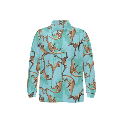 Monkey Pattern Print Design 04 Long Sleeve Polo Shirt For Men's