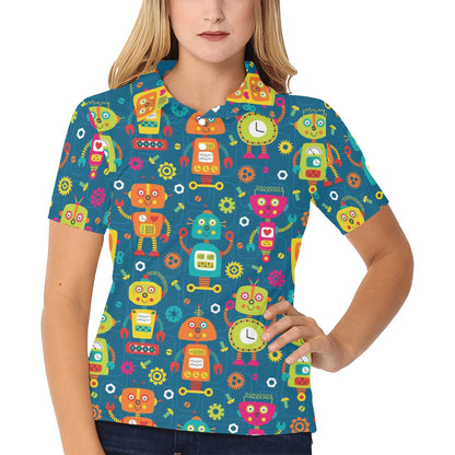 Robot Pattern Print Design A04 Women's Polo Shirt