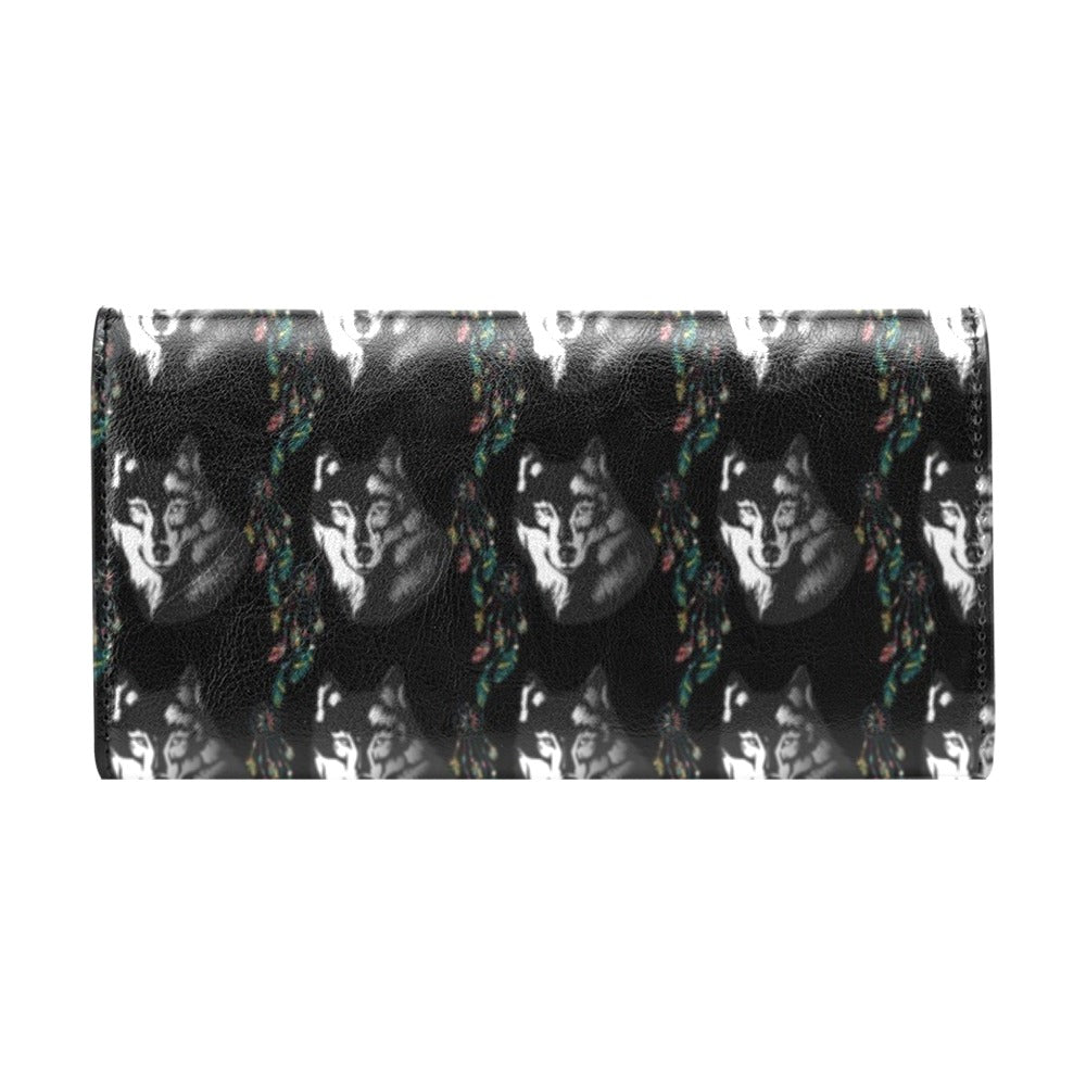 Wolf Black Dream Catcher Design Print Women's Trifold Wallet