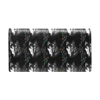 Wolf Black Dream Catcher Design Print Women's Trifold Wallet