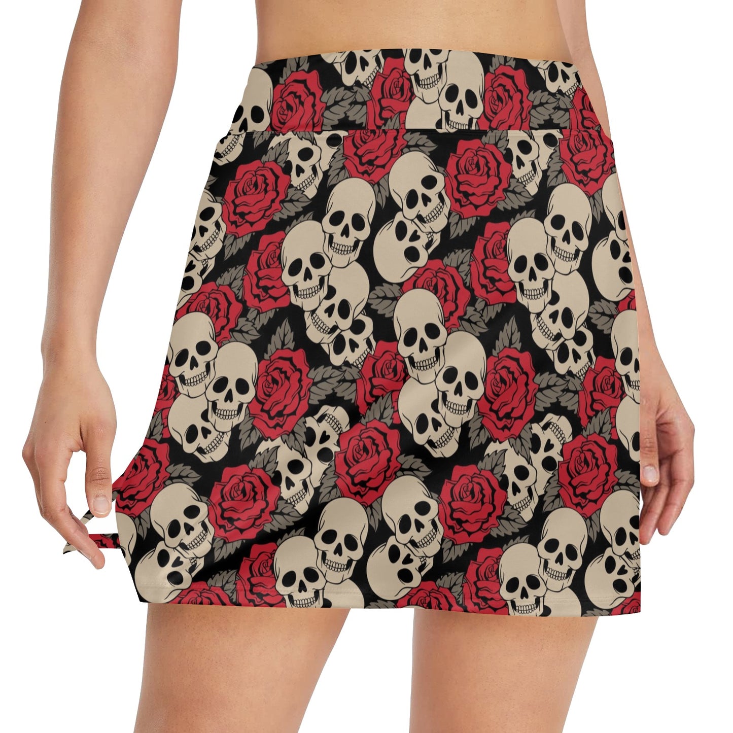 Skull And Roses Print Design LKS301 17" Golf & Pickleball Skort with Pockets