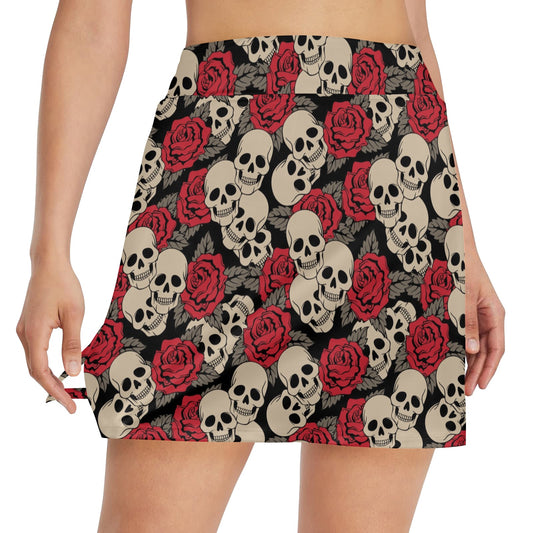 Skull And Roses Print Design LKS301 17" Golf & Pickleball Skort with Pockets