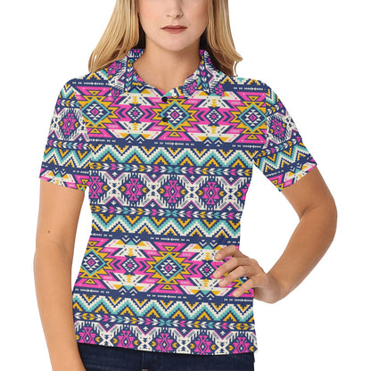 Aztec Pink Geometric Print Pattern Women's Polo Shirt