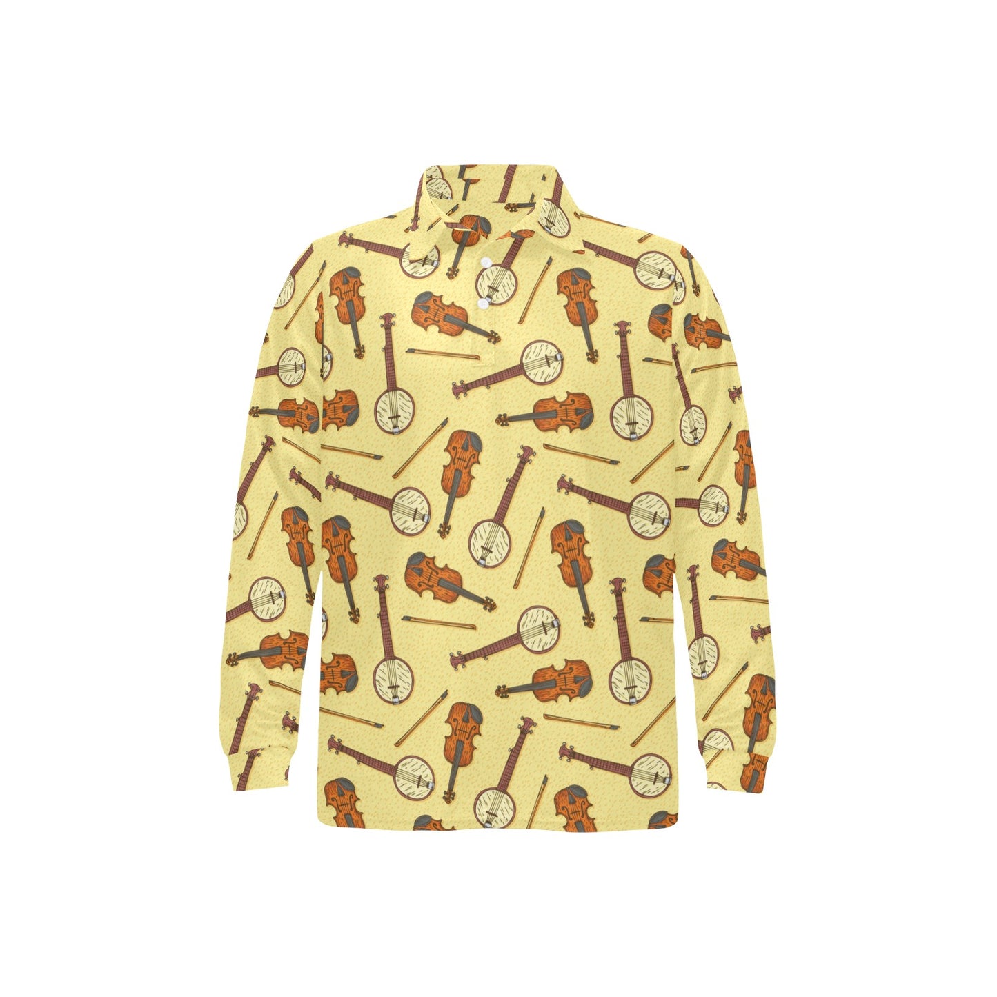 Banjo Violin Pattern Print Design 01 Long Sleeve Polo Shirt For Men's