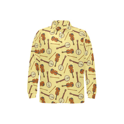 Banjo Violin Pattern Print Design 01 Long Sleeve Polo Shirt For Men's