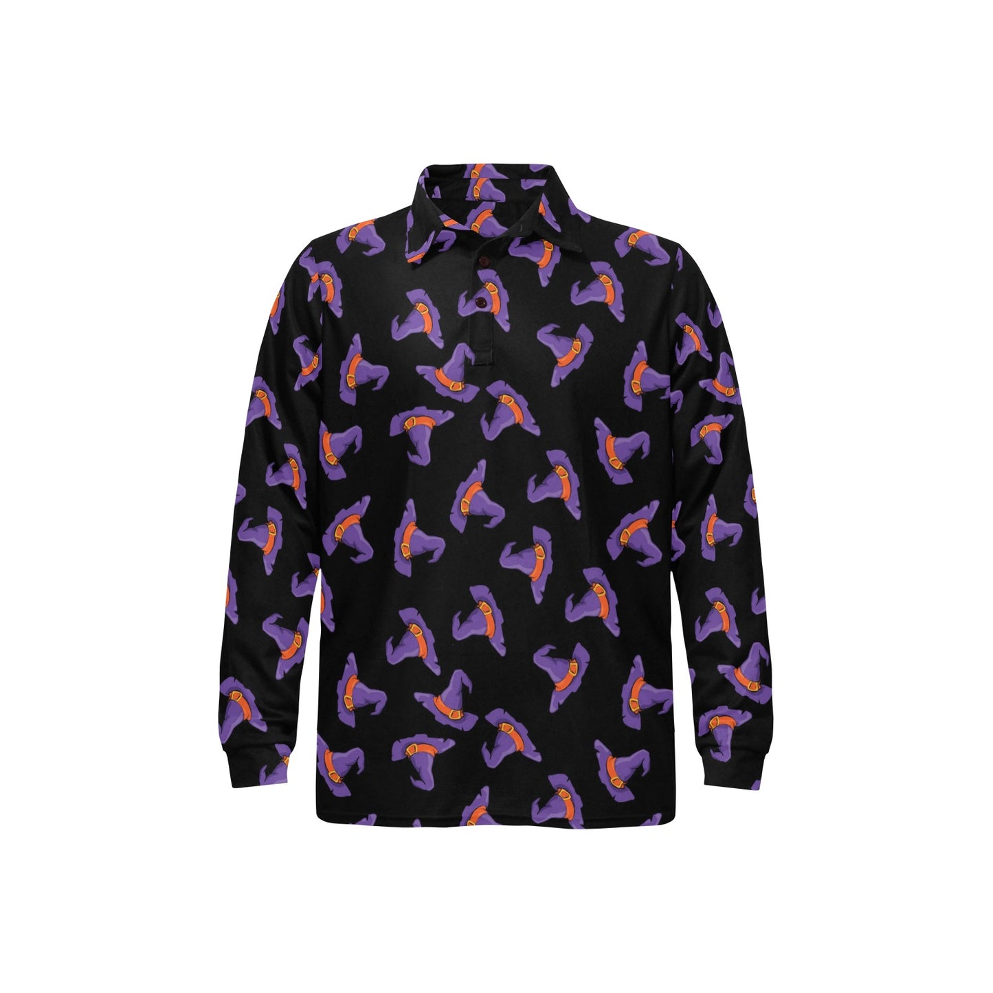 Witch Hat Print Design LKS304 Long Sleeve Polo Shirt For Men's