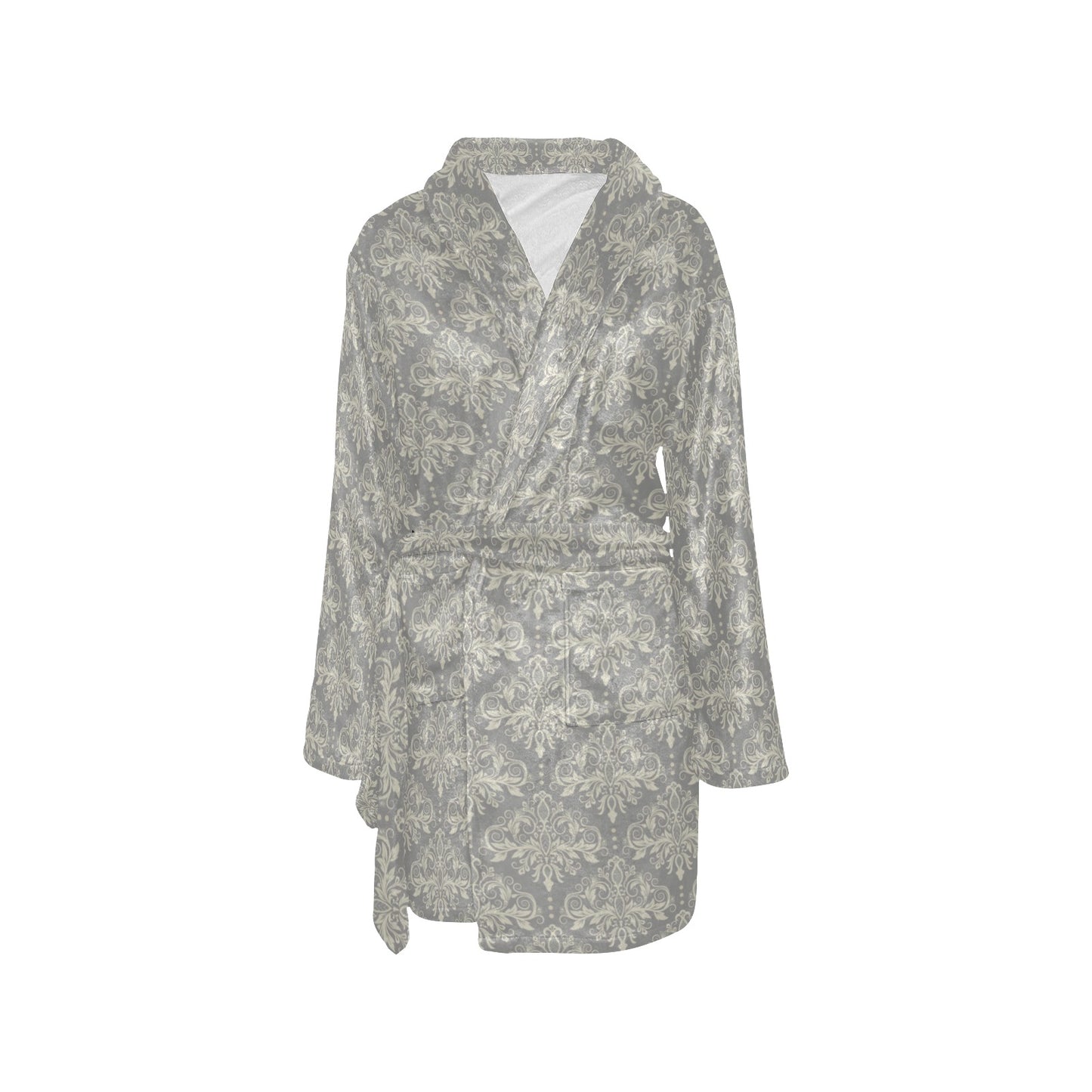 Damask Grey Elegant Print Pattern Women's Fleece Robe