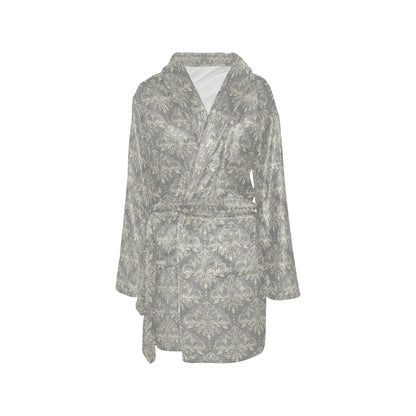 Damask Grey Elegant Print Pattern Women's Fleece Robe