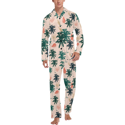 Palm Tree Pattern Print Design PT014 Men's Long Pajama Set