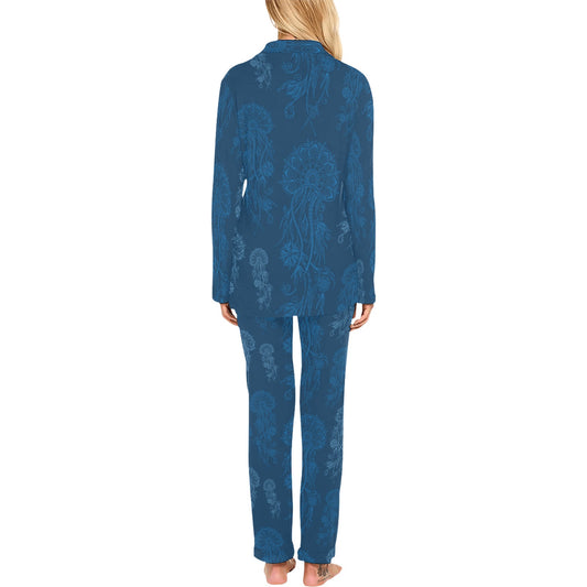 Jellyfish Pattern Print Design 01 Women's Long Pajama Set