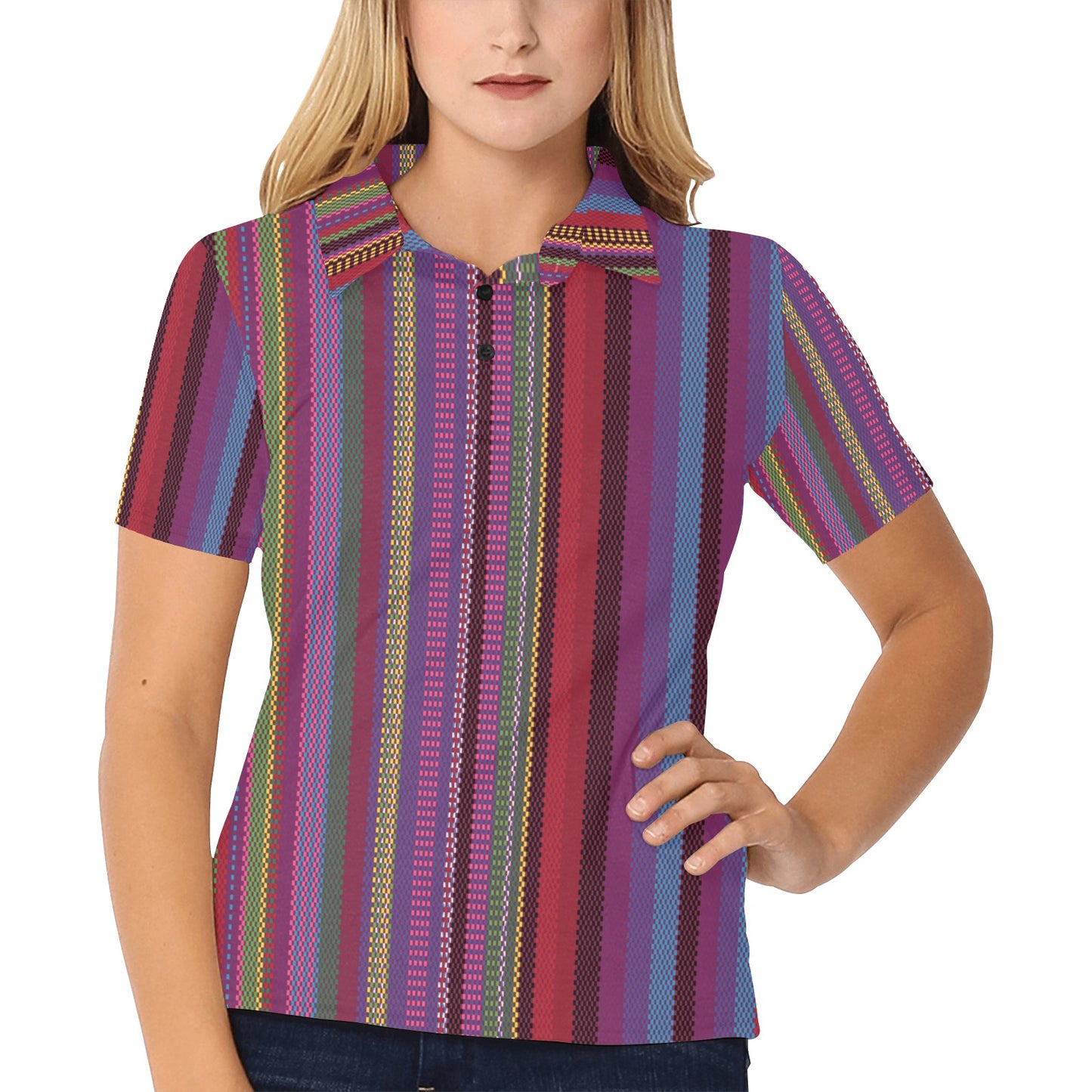 Serape Stripe Print Women's Polo Shirt