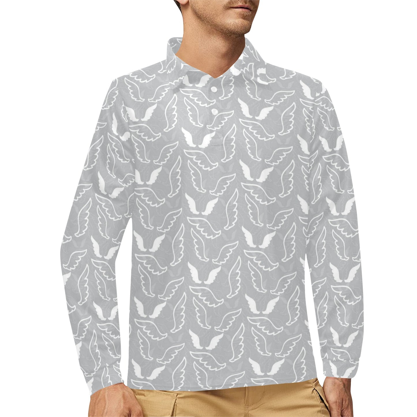 Angel Wings Pattern Print Design 01 Long Sleeve Polo Shirt For Men's
