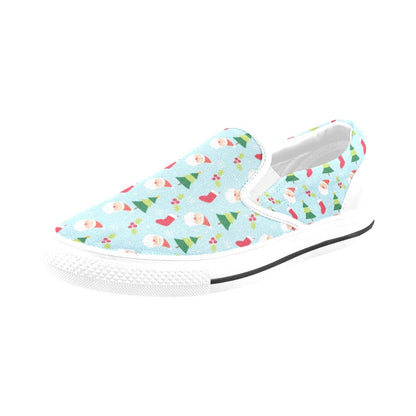 Santa Themed Print Design LKS301 White Slip Ons Canvas Women's Shoes