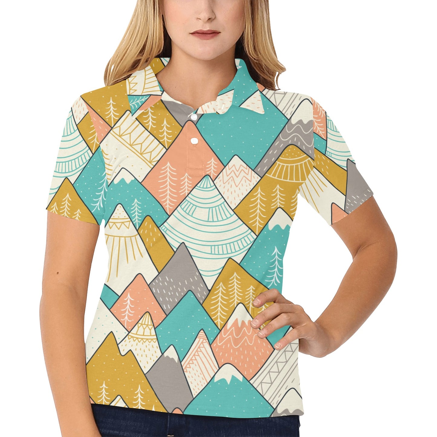 Mountain Pattern Print Design 02 Women's Polo Shirt