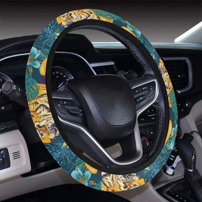 Tiger Tropical Print Design LKS301 Steering Wheel Cover with Elastic Edge