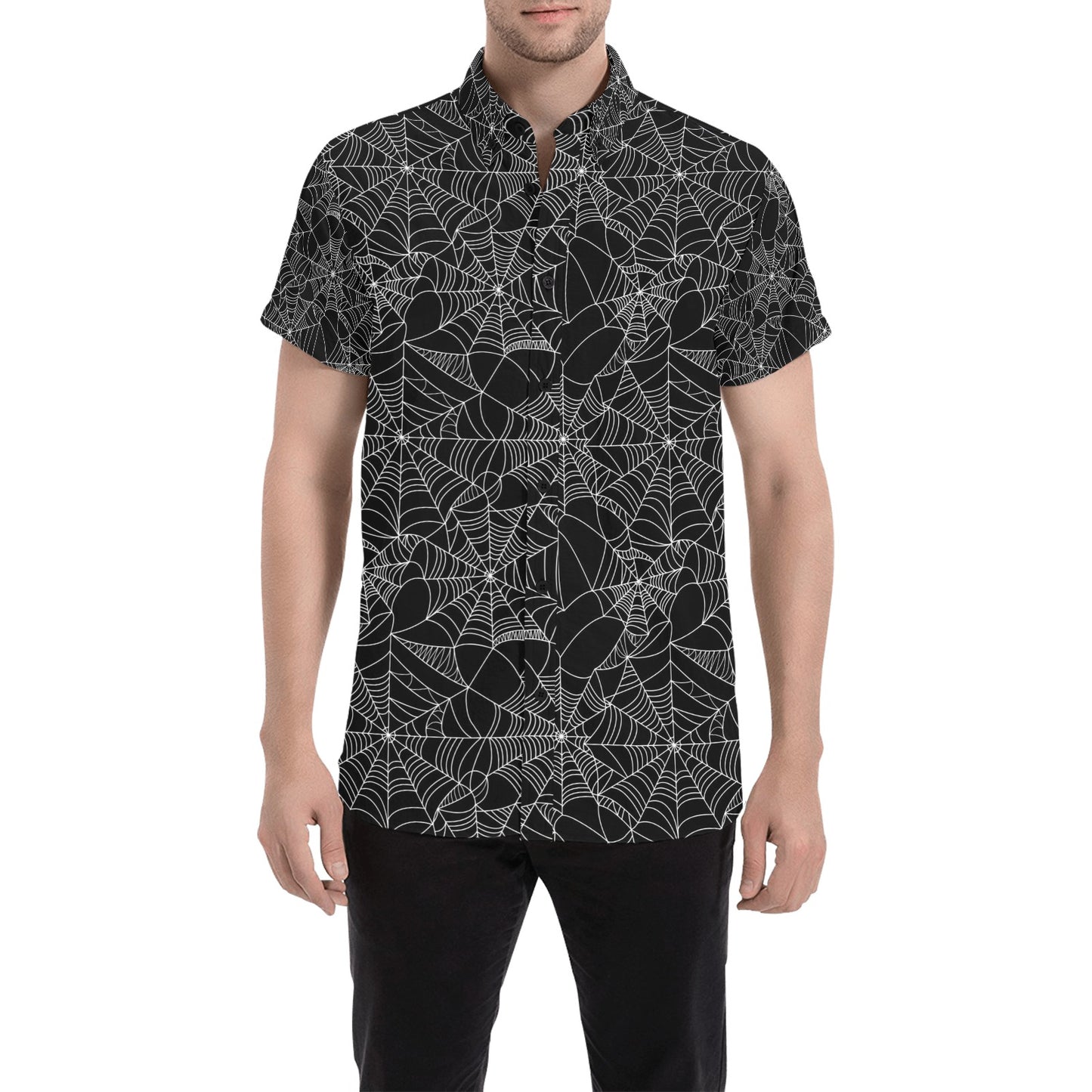 Spider Web Print Design LKS301 Men Short Sleeve Button Up Shirt