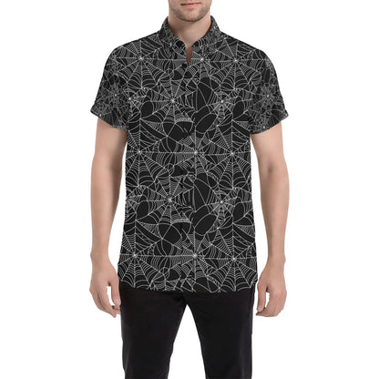 Spider Web Print Design LKS301 Men Short Sleeve Button Up Shirt