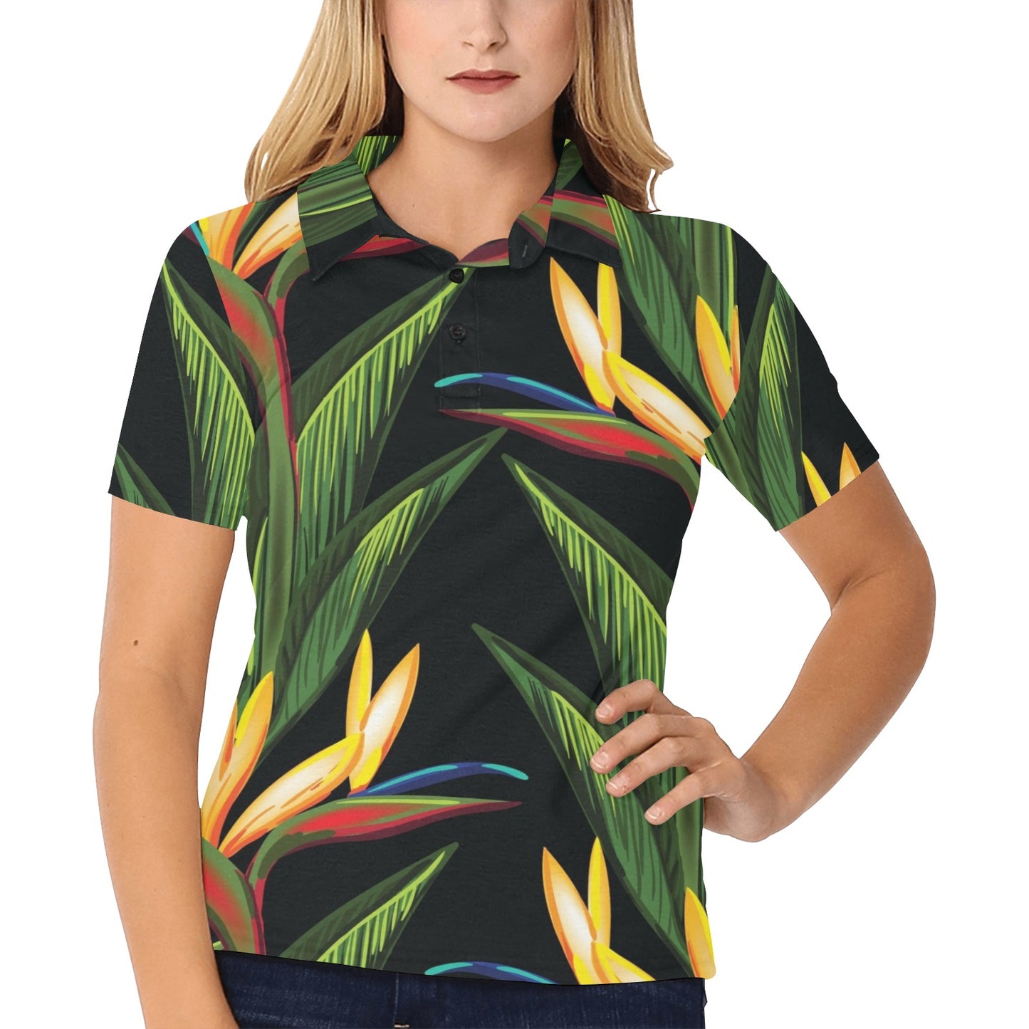 Bird Of Paradise Pattern Print Design BOP012 Women's Polo Shirt