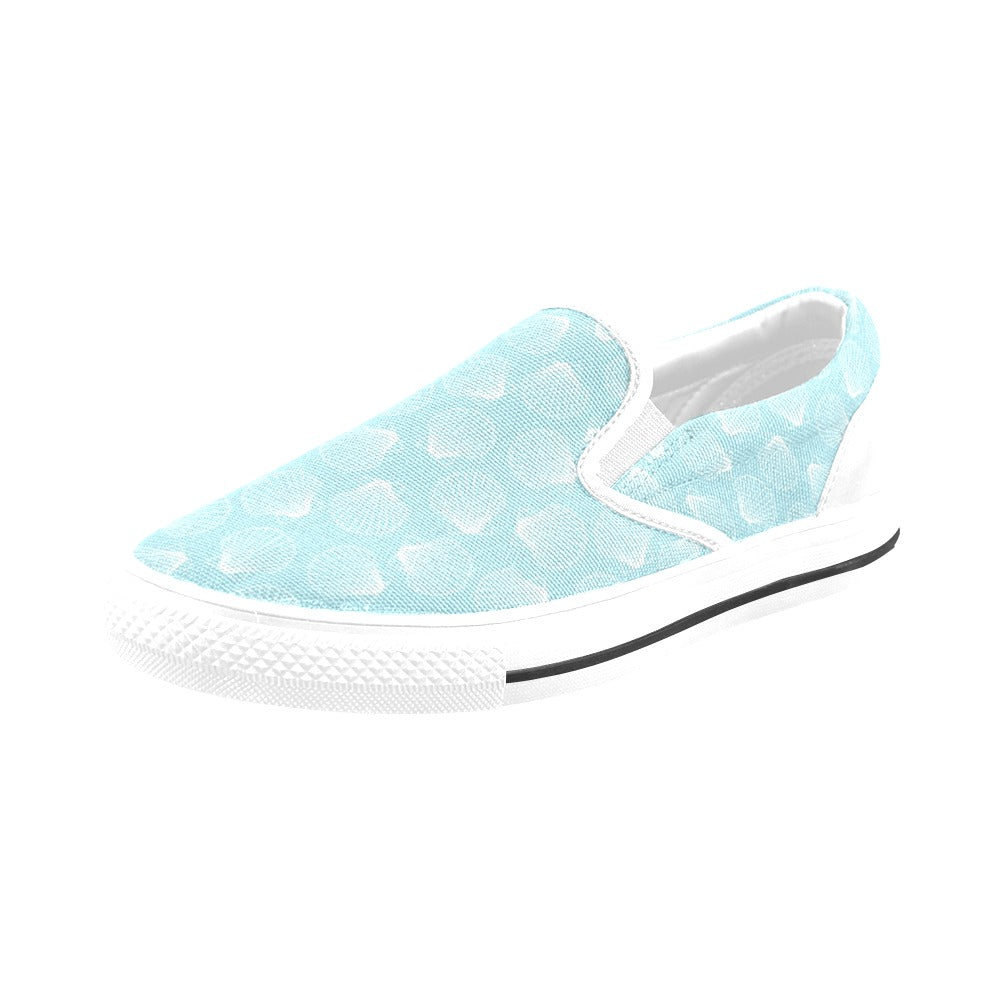Seashell Print Design LKS3010 White Slip Ons Canvas Women's Shoes