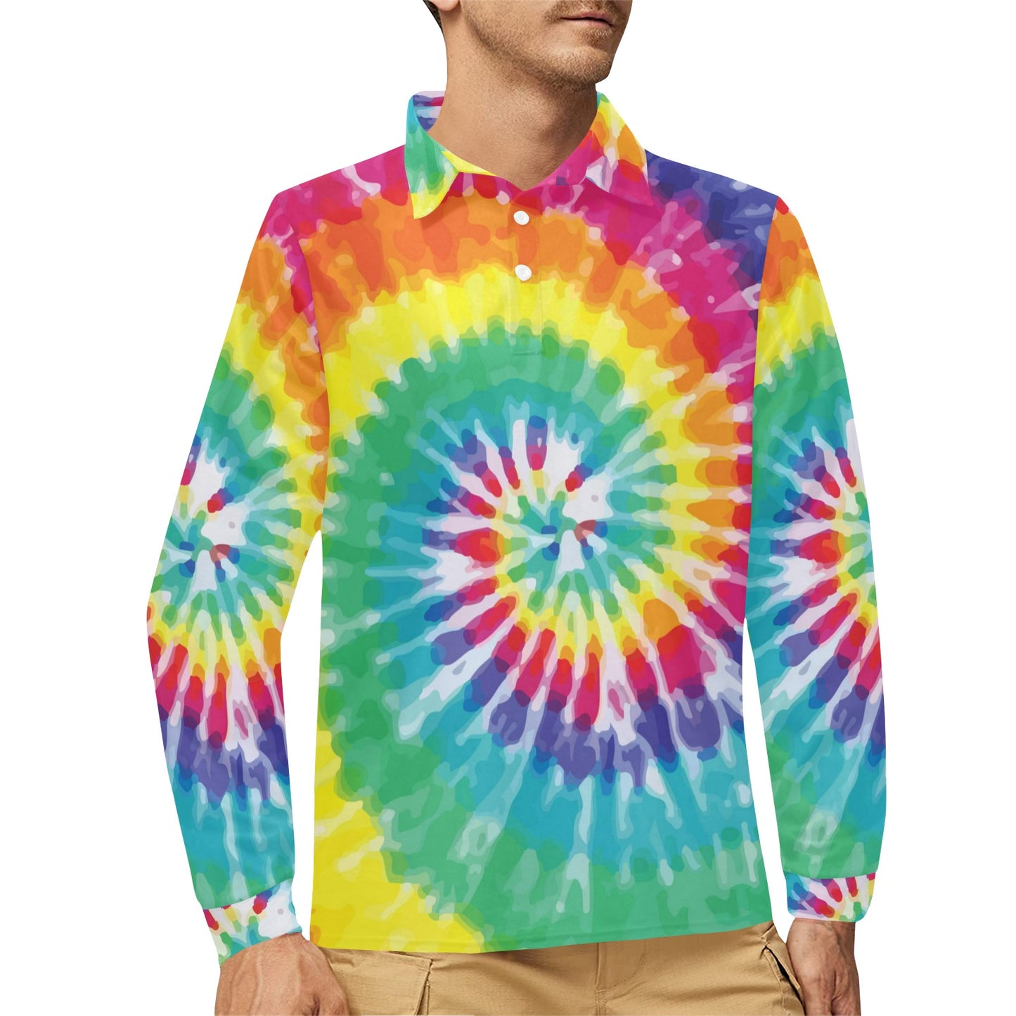 Tie Dye Long Sleeve Polo Shirt For Men's