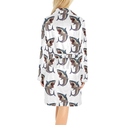 Great White Shark Pattern Print Design 03 Women's Fleece Robe