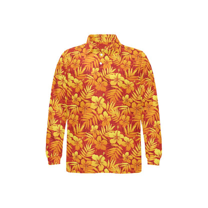 Hibiscus Summer Print Design LKS302 Long Sleeve Polo Shirt For Men's