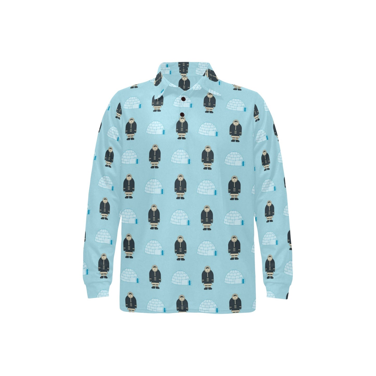 Eskimo Pattern Print Design 03 Long Sleeve Polo Shirt For Men's