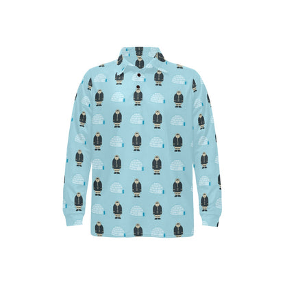 Eskimo Pattern Print Design 03 Long Sleeve Polo Shirt For Men's